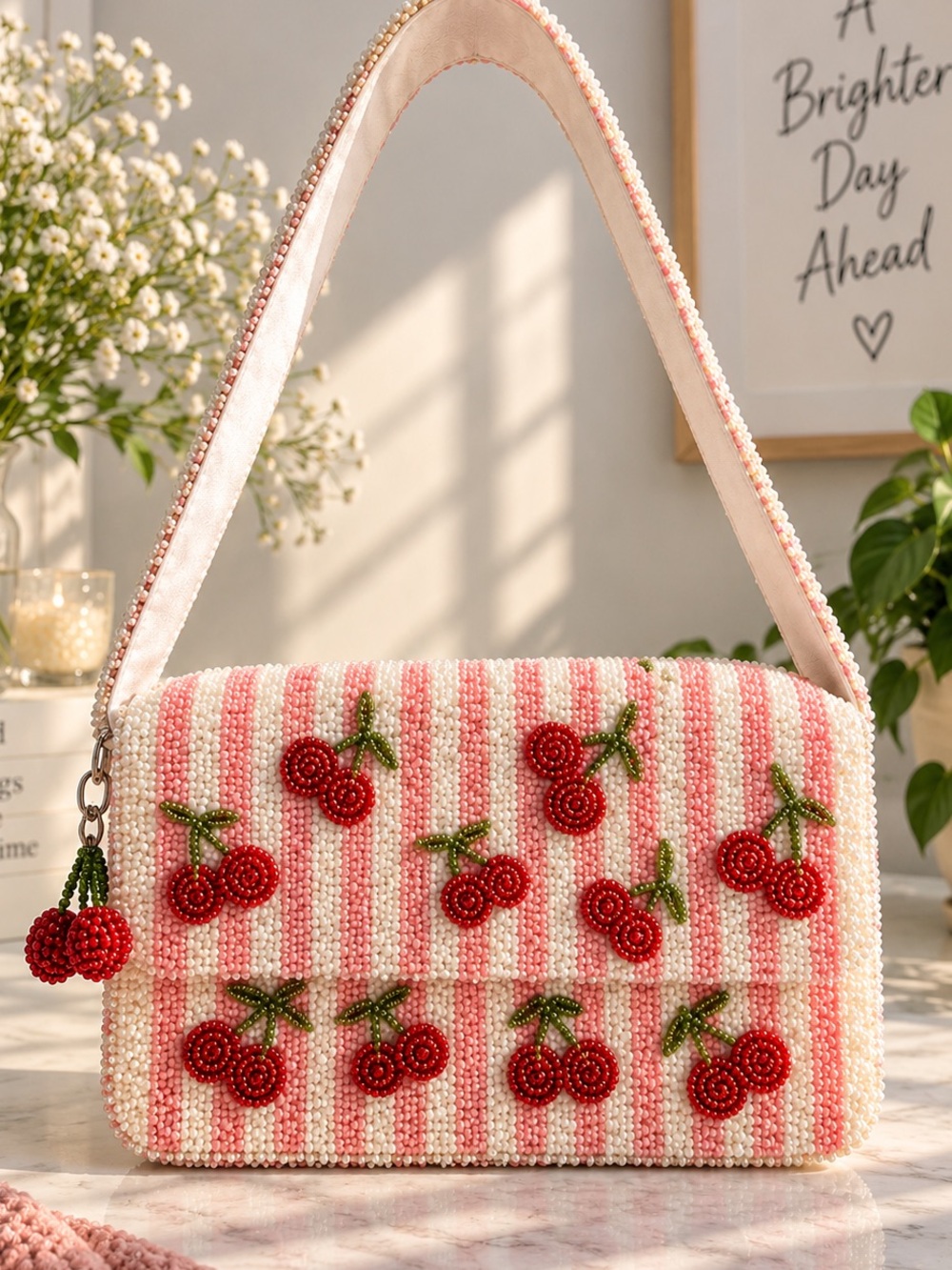 Handcrafted in India Beaded Cherry Shoulder Bag